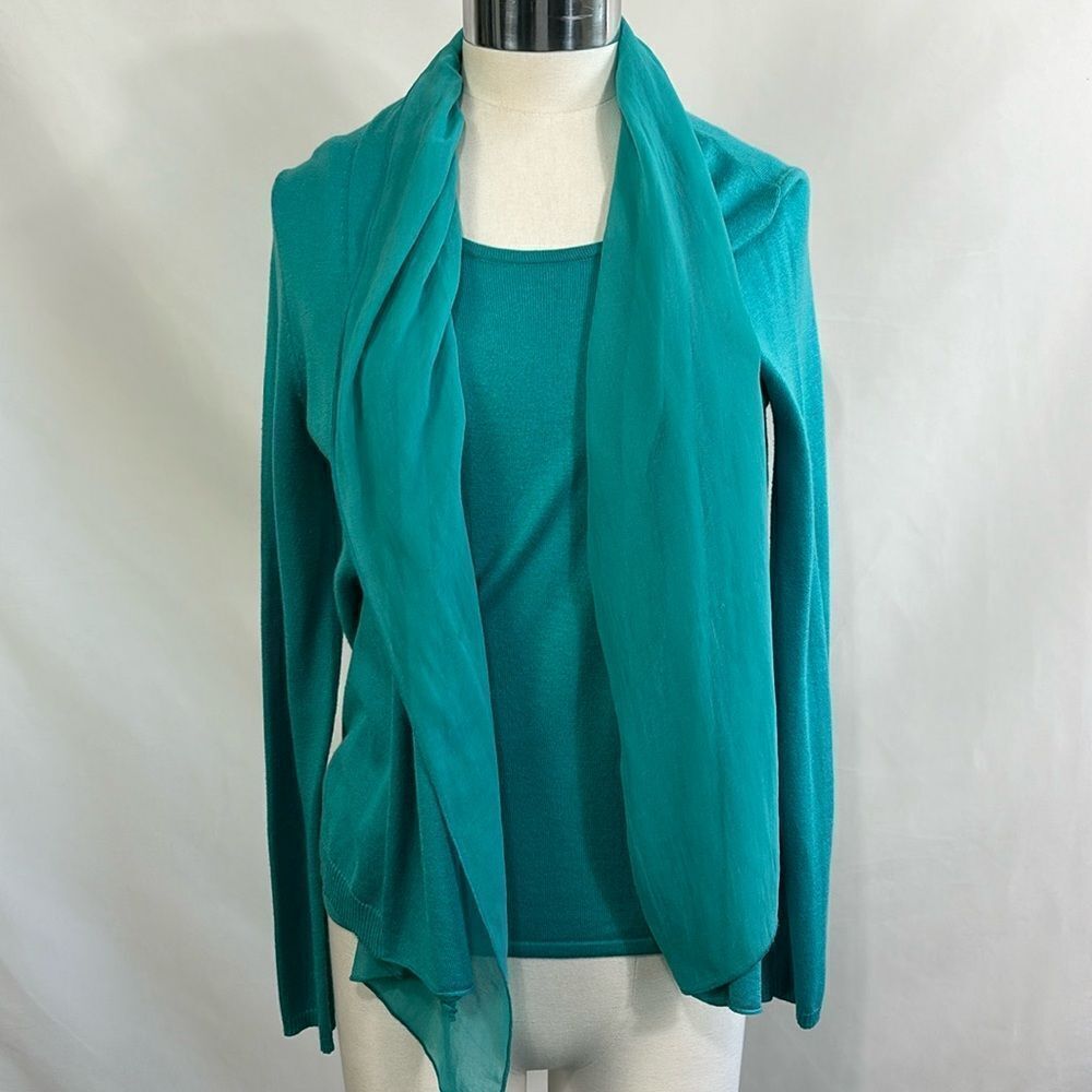 Belford Turquoise Drape Front Cardugan Shell and Tank Top Set